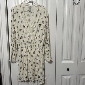 American Rag Cie Mini Dress Bohemian Floral Drop Waist V Neck Smocked Size M